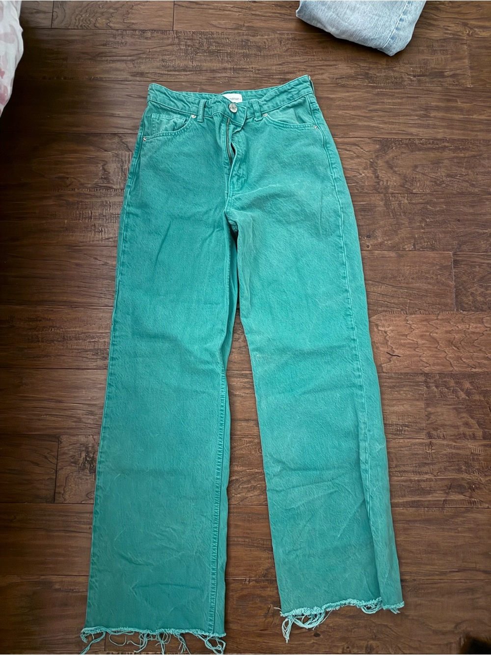 Zara Teal Wide-Leg High-Rise Jeans